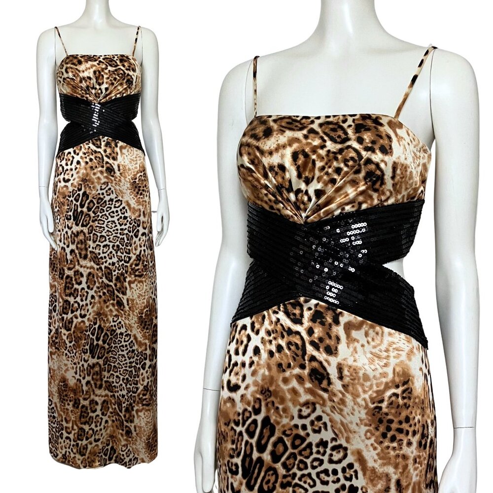 Vintage Y2K Leopard Prom Dress Sequins Cutouts. XS 2. Animal Print Trashy2K Sexy